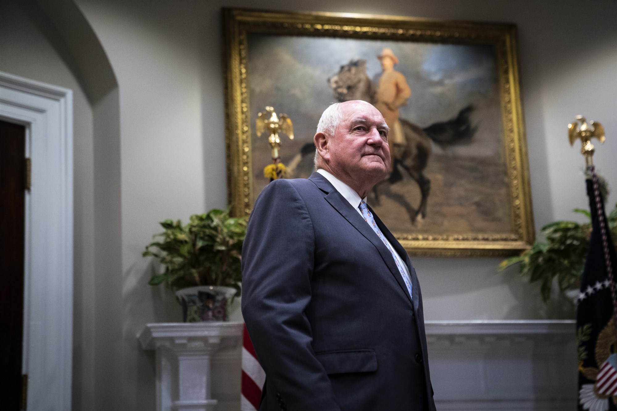 Secretary of Agriculture Sonny Perdue arrives in the Roosevelt Room at the White House on May 23, 2019.Jabin Botsford / The Washington Post via Getty Images