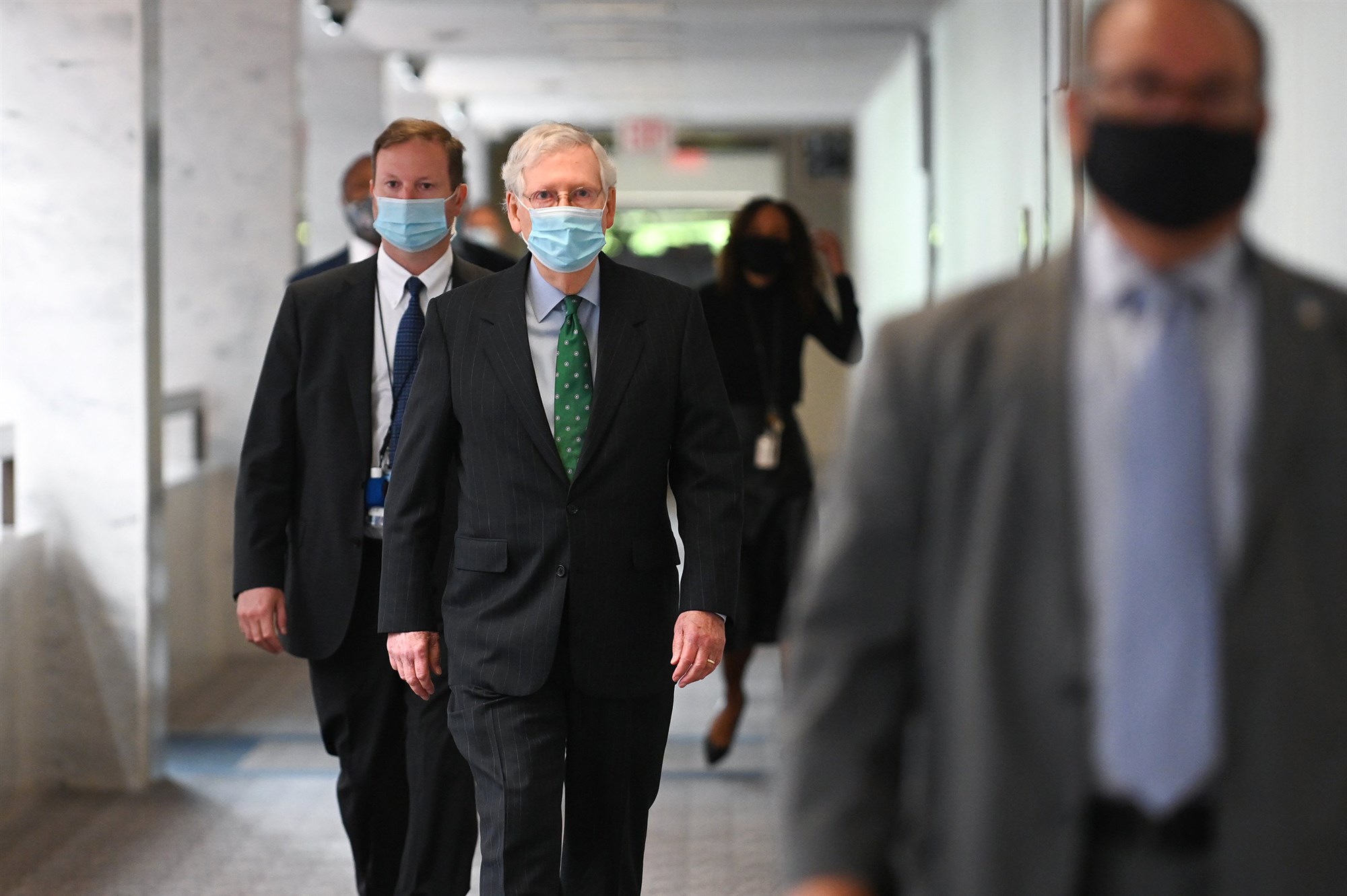 Senate Majority Leader Mitch McConnell, R-Ky., arrives at a luncheon on Capitol Hill on Wednesday.Erin Scott / Reuters