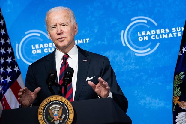 Tổng thống Mỹ Joe Biden phát biểu tại Hội nghị thượng đỉnh trực tuyến về biến đổi khí hậu. (Ảnh: AFP)